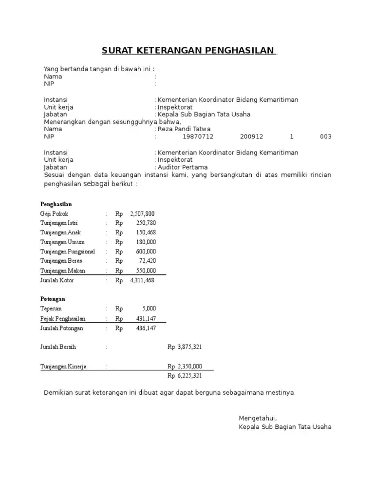 Surat Keterangan Gaji PNS