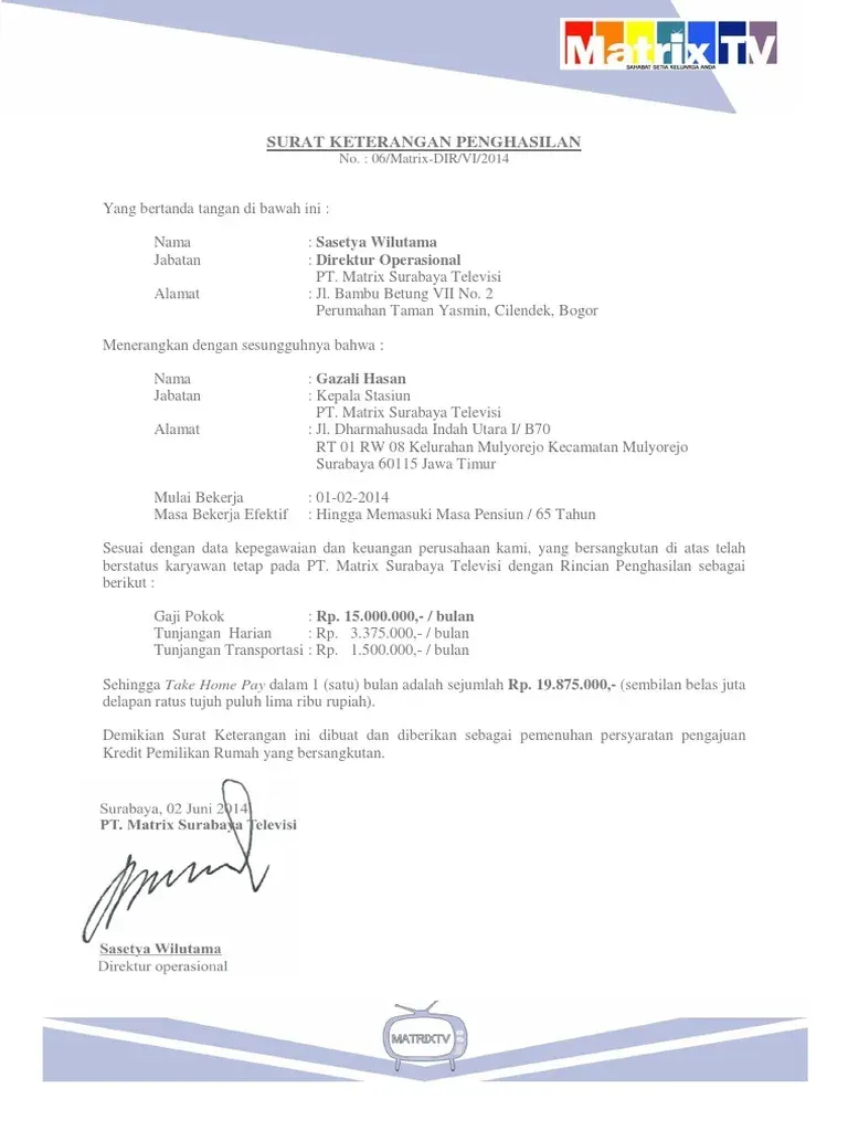 Surat Keterangan Gaji untuk KPR