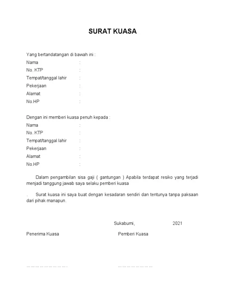 Surat Kuasa Pengambilan Gaji Gantungan