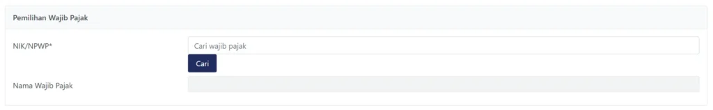Tampilan Bagian Pemilihan Wajib Pajak di Coretax