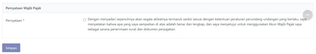 Tampilan Bagian Pernyataan Wajib Pajak di Coretax