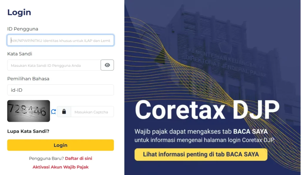 Tampilan Halaman Login Coretax