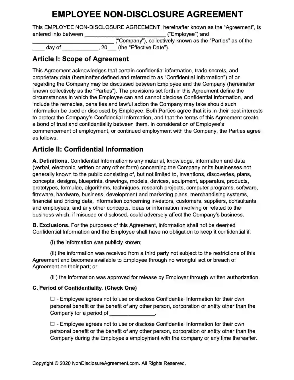 Contoh Non Disclosure Agreement untuk Karyawan