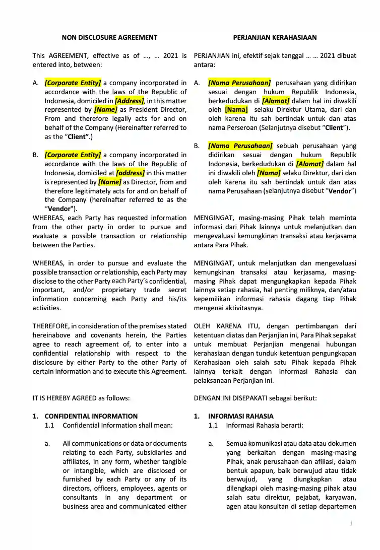 Contoh Non Disclosure Agreement PDF