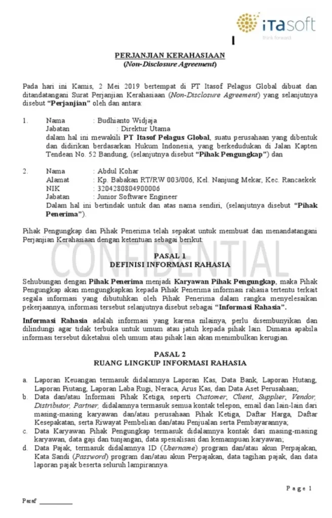 Contoh Non Disclosure Agreement Konsultan