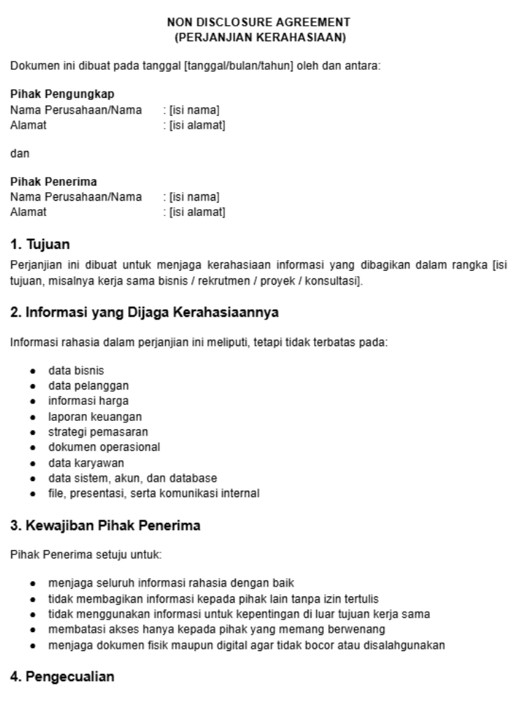 Contoh Non Disclosure Agreement Word