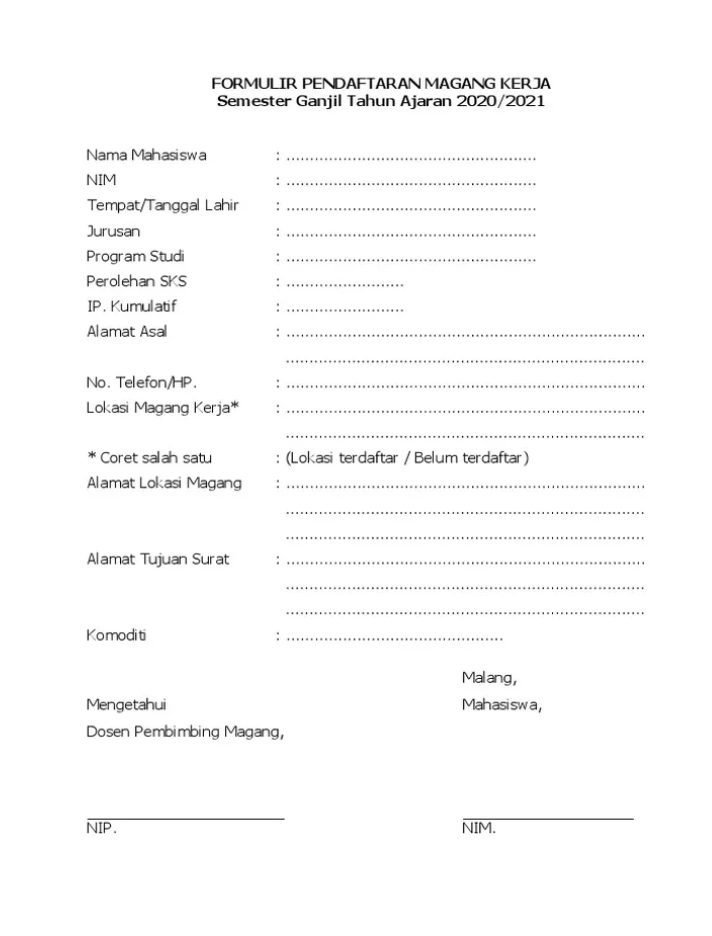 Template Form Lamaran Kerja Magang