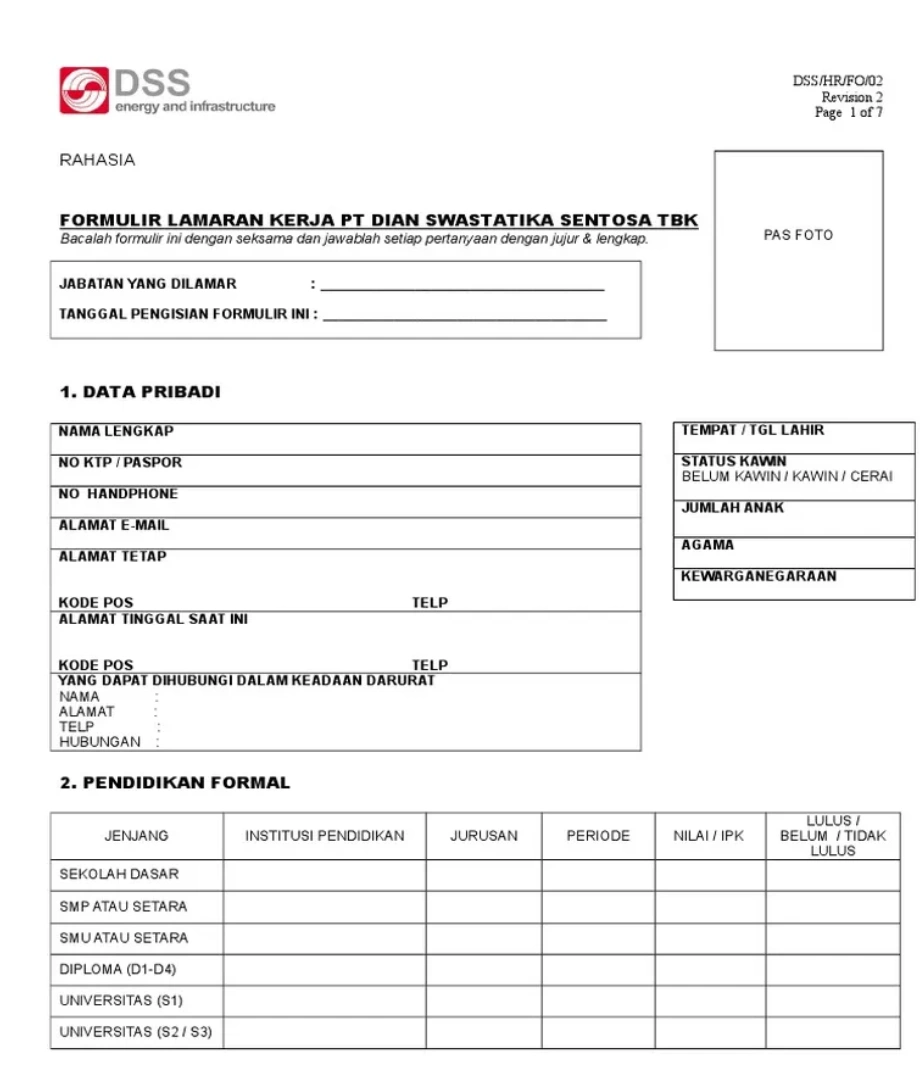 Template Form Lamaran Kerja PT