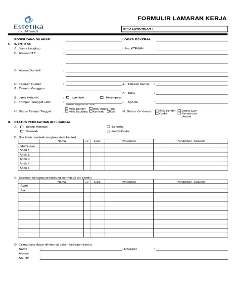 Template Form Lamaran Kerja Umum