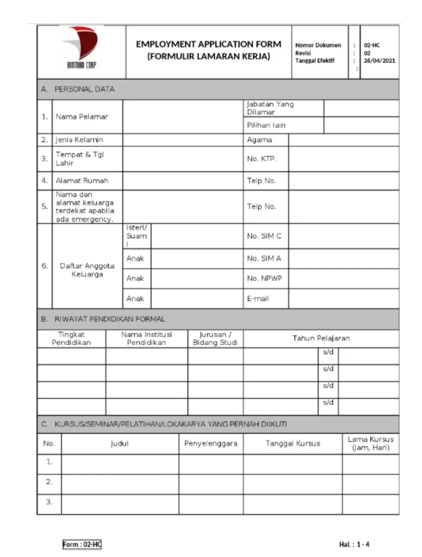 Template Form Lamaran Kerja untuk Rekrutmen Massal