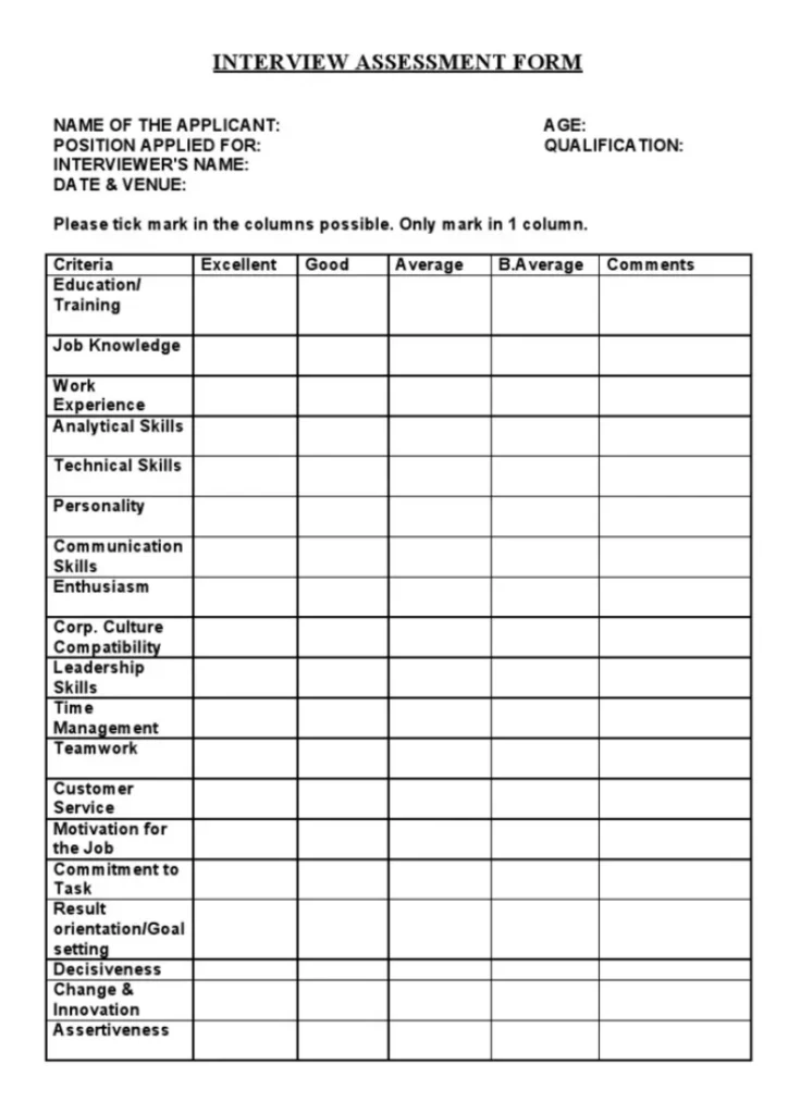 Template Interview HR Assessment Kerja
