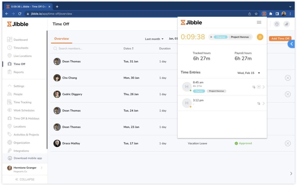 Tampilan Time Tracker Jibble | Sumber: Chrome Web Store