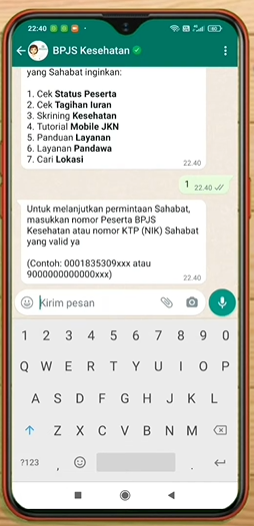 Tampilan Cek BPJS Kesehatan Melalui WA | Sumber: Youtube Decky Jamers