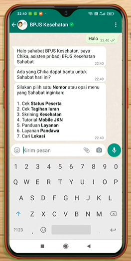 Tampilan Cek BPJS Kesehatan Melalui WA | Sumber: Youtube Decky Jamers&nbsp;