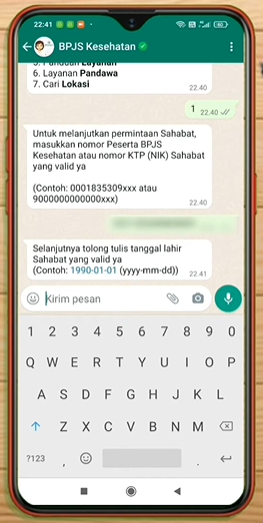 Tampilan Cek BPJS Kesehatan Melalui WA | Sumber: Youtube Decky Jamers