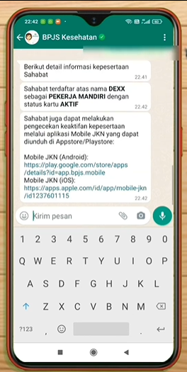 Tampilan Cek BPJS Kesehatan Melalui WA | Sumber: Youtube Decky Jamers