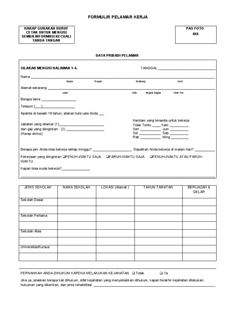 15 Contoh Formulir Pendaftaran Kerja Word & Excel (+Template)