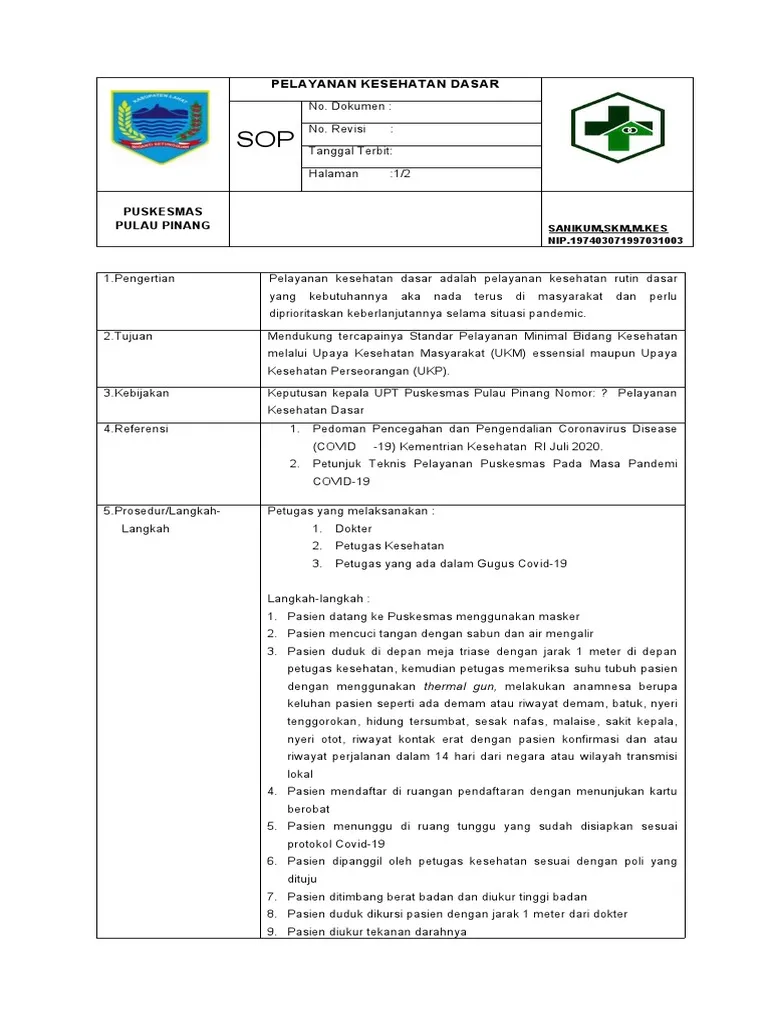 Contoh SOP Pelayanan Kesehatan