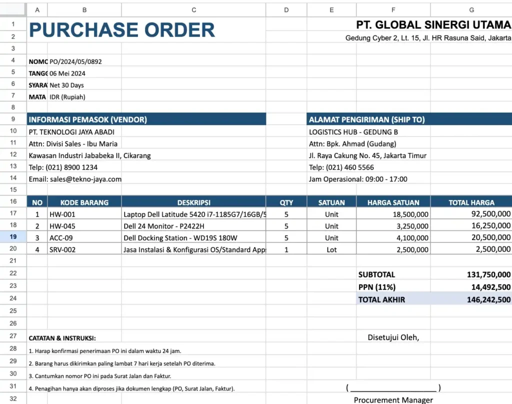 Download Contoh Purchase Order