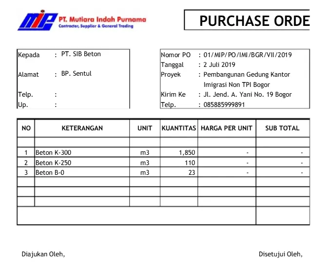 Contoh Purchase OrderBarang
