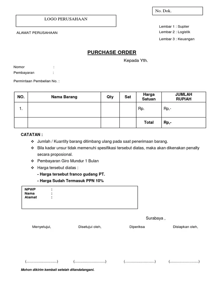 Contoh Purchase OrderSederhana