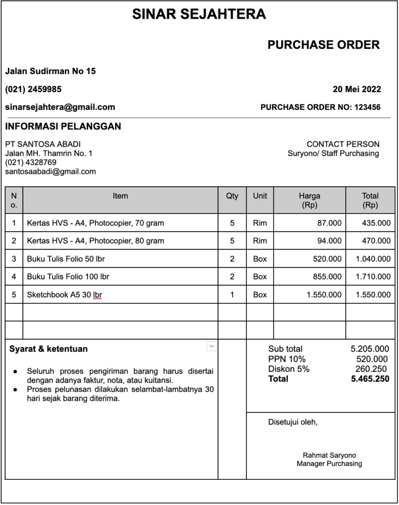Contoh Purchase OrderAlat Tulis