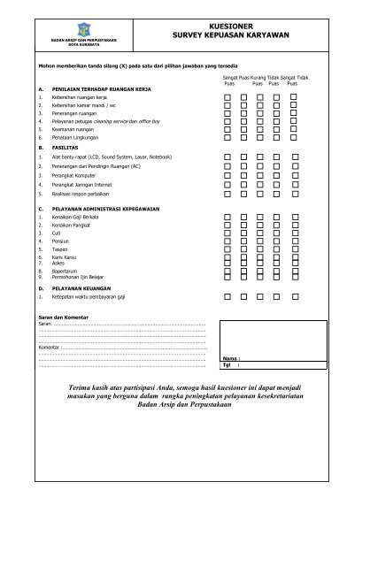 Contoh Form Survey Kepuasan Karyawan Evaluasi Fasilitas Kerja