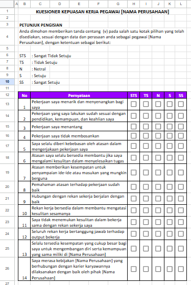 Contoh Form Survey Kepuasan Karyawan Excel