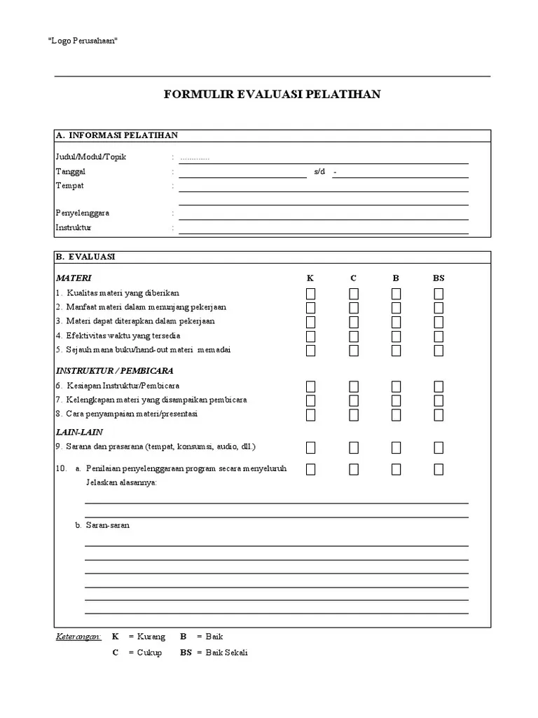 Contoh Form Survey Kepuasan Karyawan Evaluasi Training & Pengembangan