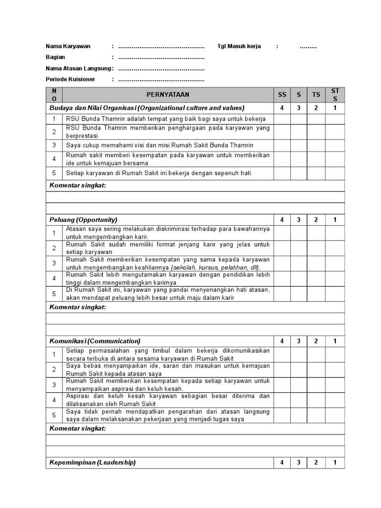 Contoh Form Survey Kepuasan Karyawan Evaluasi Kebijakan Perusahaan