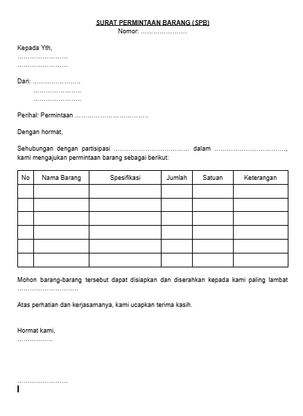Contoh Surat Pengajuan Barang PDF