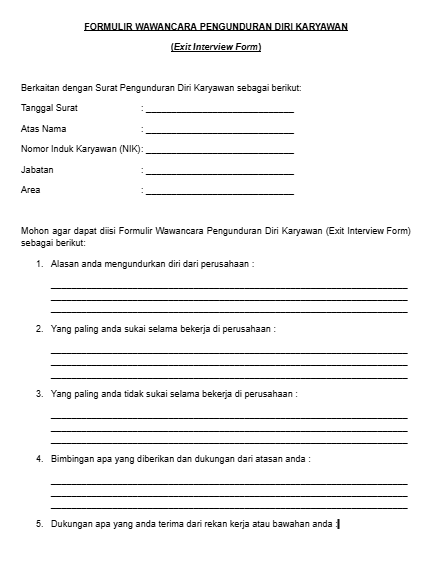 Contoh Form Exit Interview Word Format