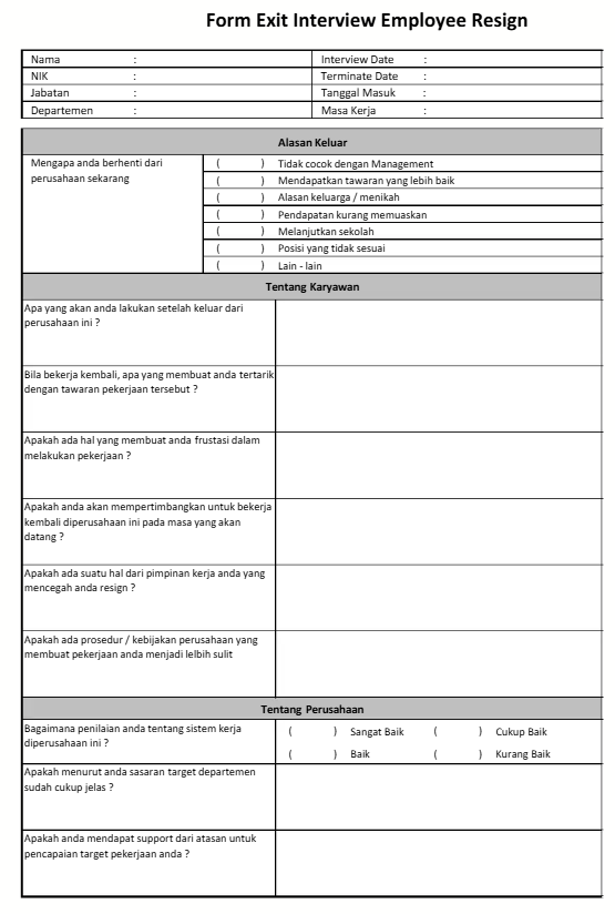 Contoh Form Exit Interview Sederhana