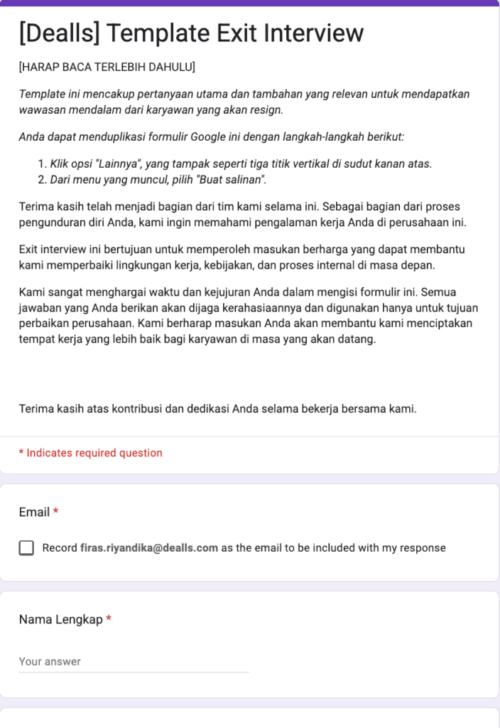 Contoh Exit Interview Google Form