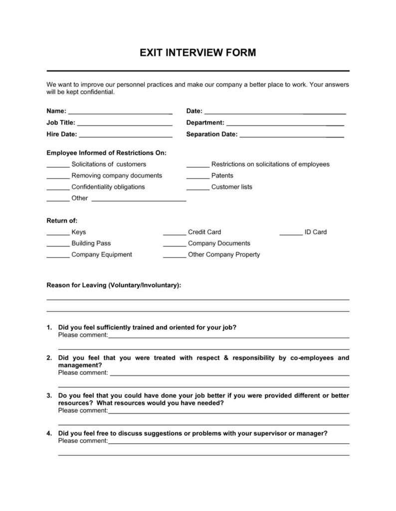 Contoh Form Exit Interview Bahasa Inggris