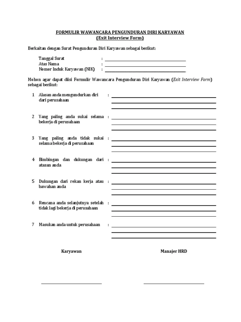 Contoh Form Exit Interview Bahasa Indonesia