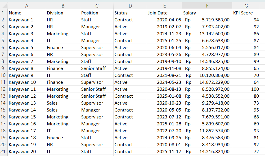 Raw Data Karyawan
