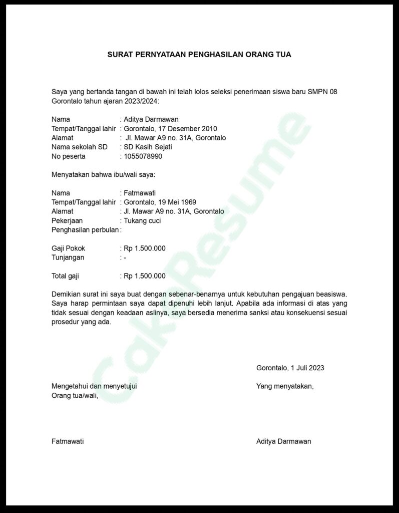 Contoh Surat Keterangan Penghasilan dari Kelurahan