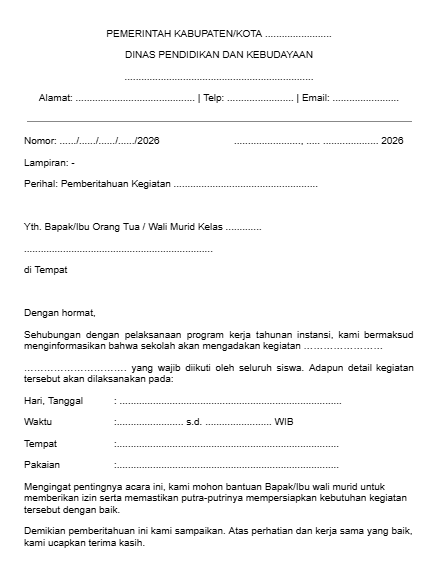 Contoh Surat Pemberitahuan Word