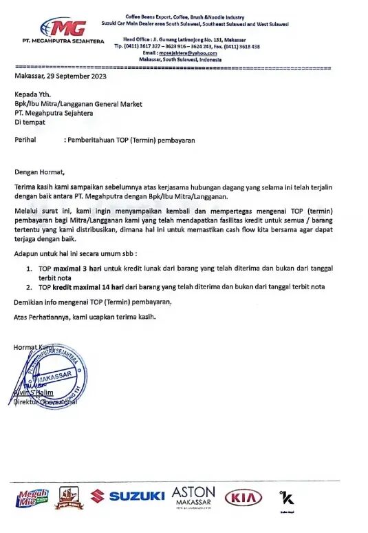 Contoh Surat Pemberitahuan Pembayaran
