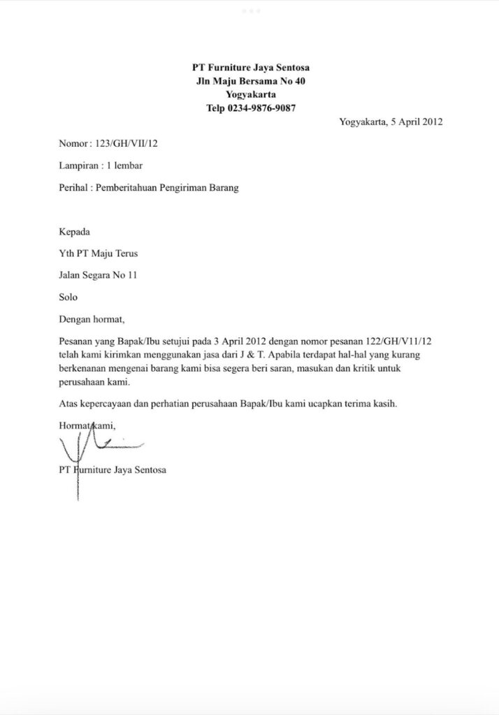 Contoh Surat Pemberitahuan Sederhana