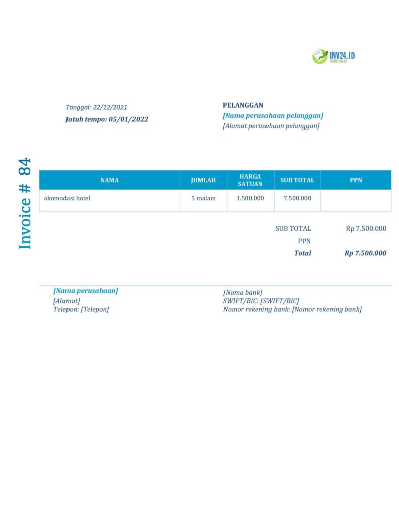 Contoh Invoice Hotel Perusahaan