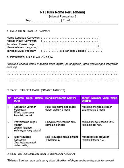 Contoh Template PIP Performance Word