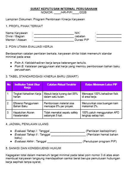 Contoh Template PIP Performance PDF