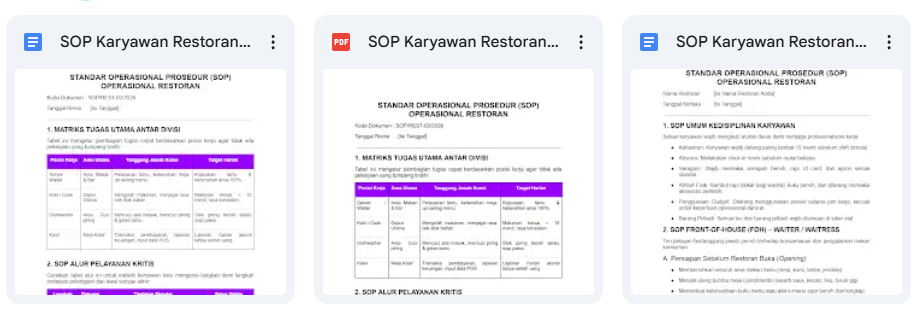 Download Template SOP Karyawan Restoran Gratis