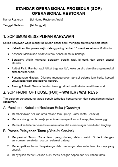 SOP Karyawan Restoran Word