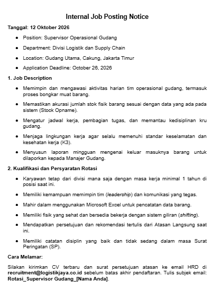 Contoh Internal Job Posting untuk Rotasi Antar Divisi