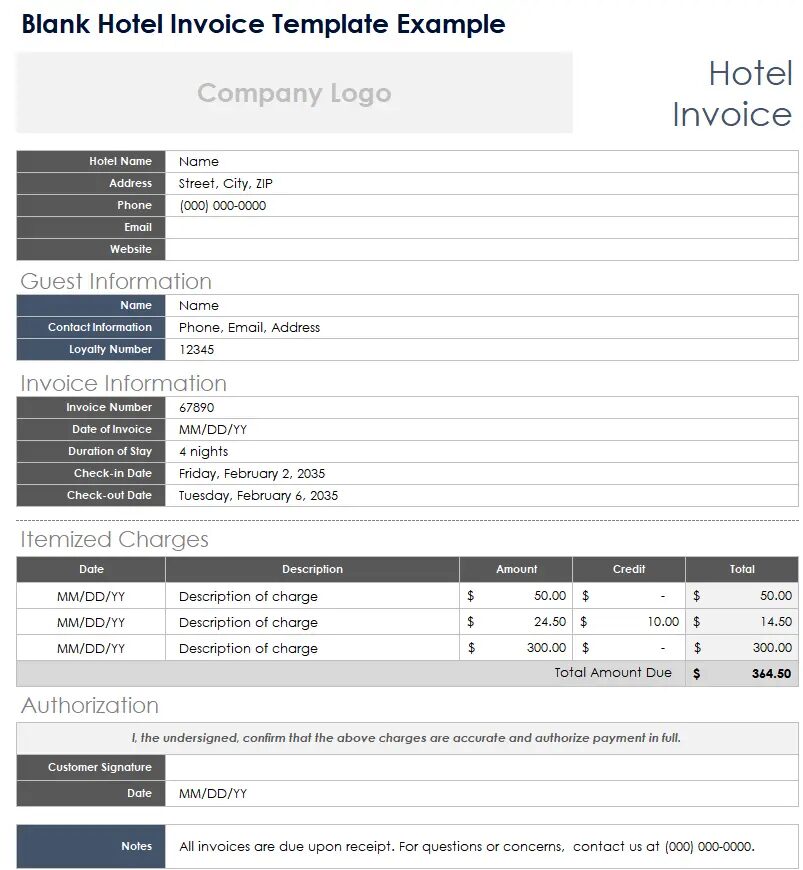 Contoh Invoice Hotel Excel