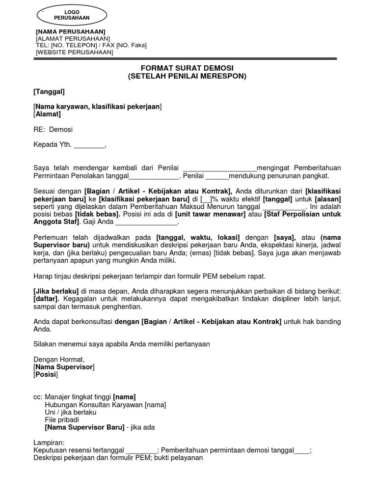 Contoh Surat Demosi karena Kinerja