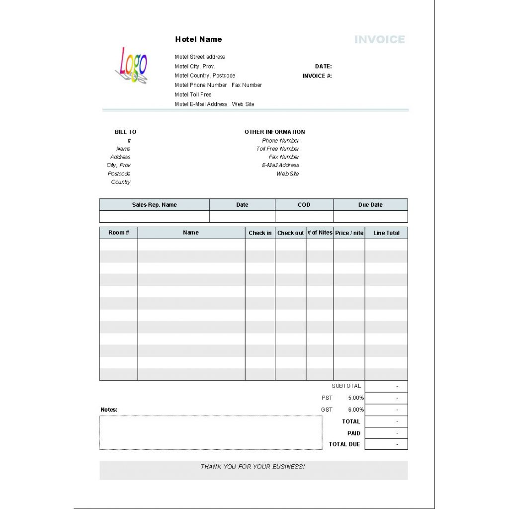 Contoh Invoice Hotel Kosong